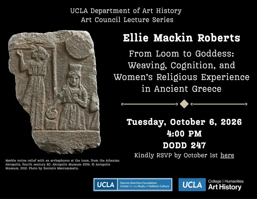 Advertisement with information for Ellie Mackin Roberts' talk