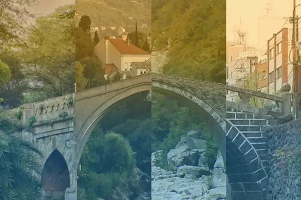 Tessellated image of bridges advertising the event