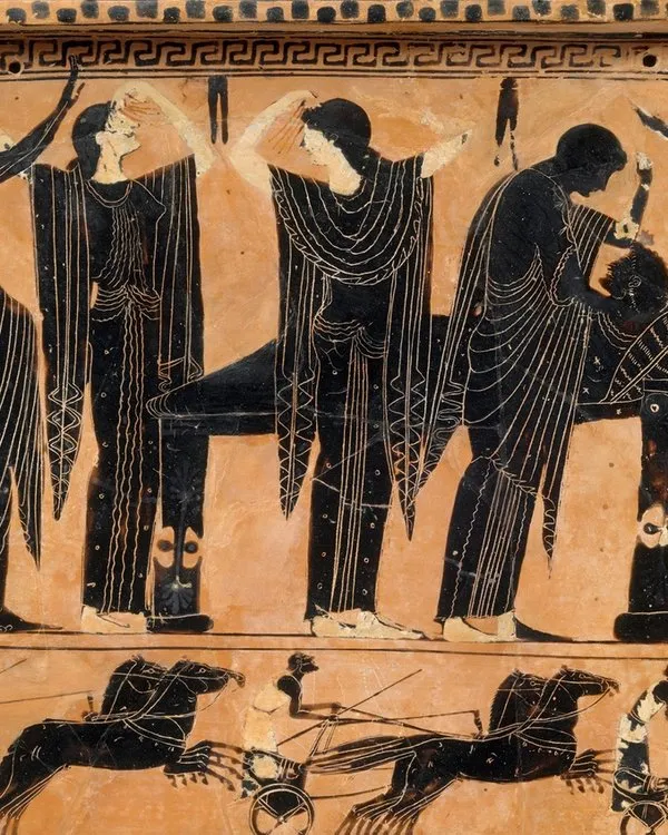 Greek terracotta funerary plaque, ca. 520–510 BCE.